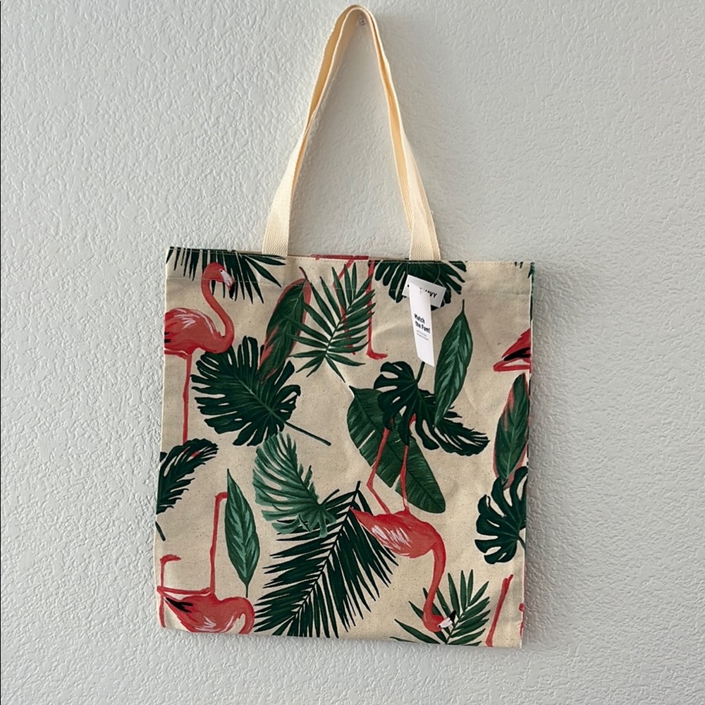 Flamingo Print Canvas Tote Bag